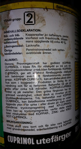Klassning och innehållsdeklaration pentaklorfenol etc.