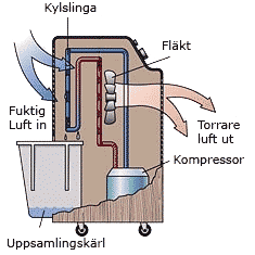 kondensavfuktare som kyler luften för att avfukta